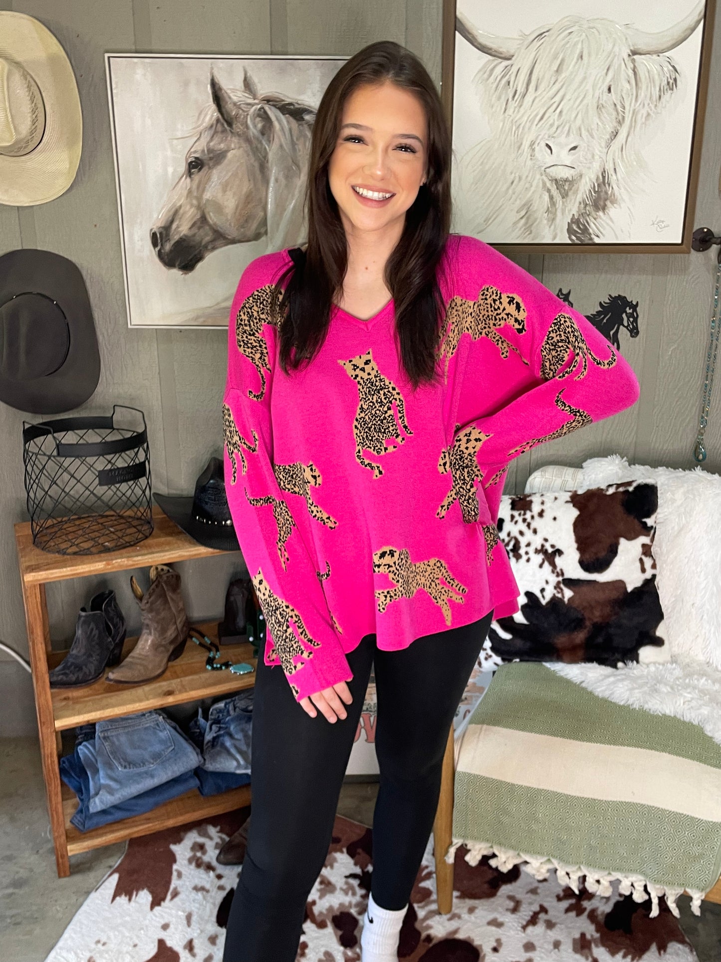 V-Neck Cheetah Sweater