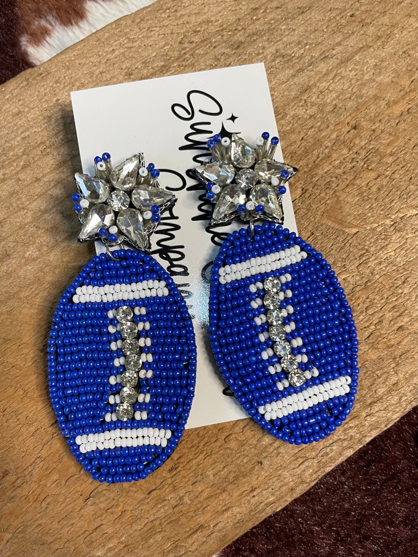 Beaded Football Earrings-Blue