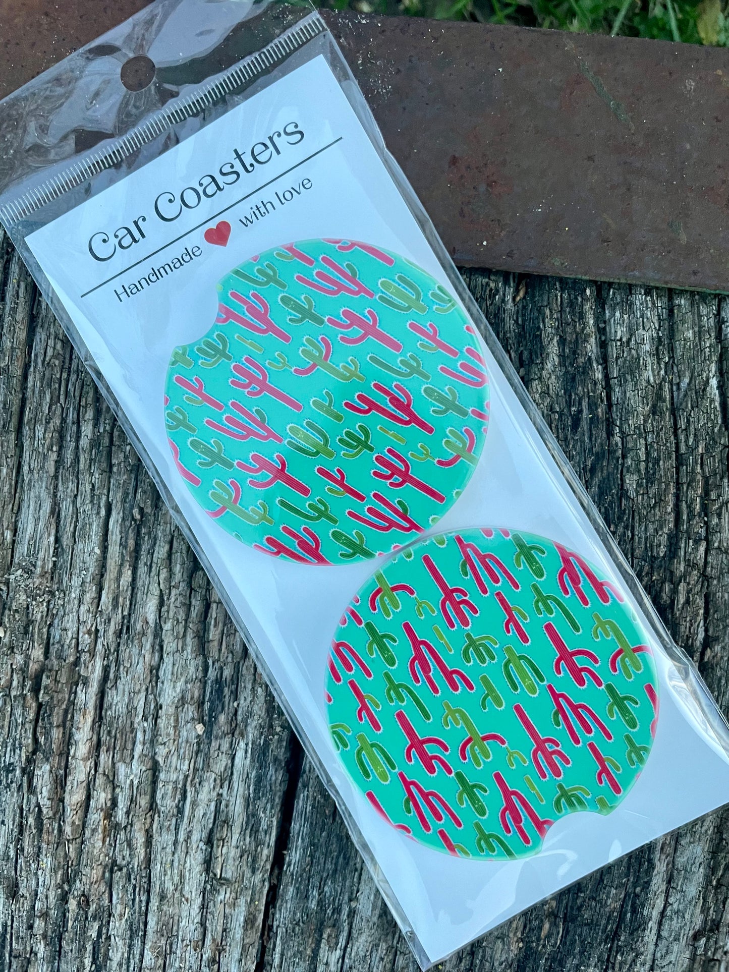 Cactus Print Car Coasters